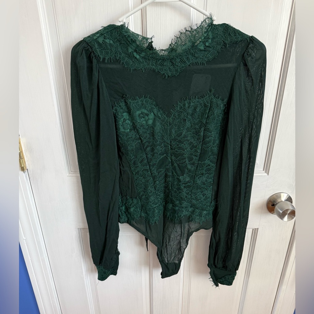 NWT Intimately Free People Green Bodysuit Small Long Sleeve